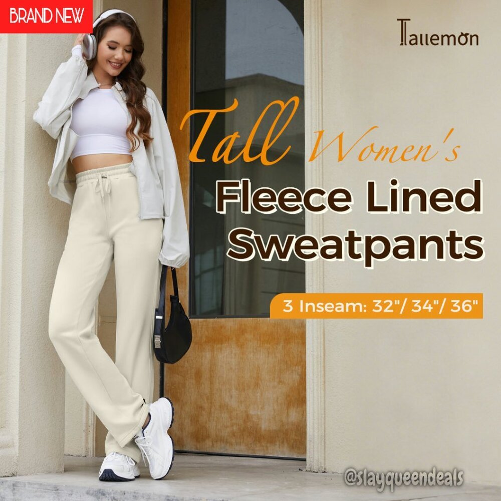 Tall Fleece Lined Sweatpants Straight Leg Thermal Lounge Pants - Picture 8 of 8